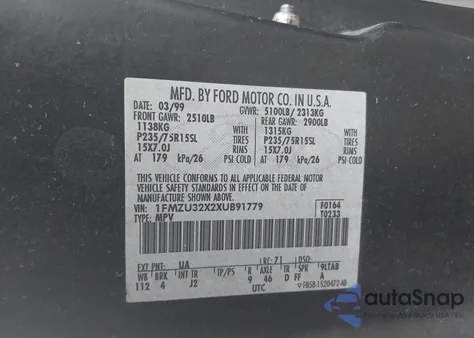 1999 Ford Explorer Xl/Xlt из США, поврежденный, VIN 1FMZU32X2XUB91779